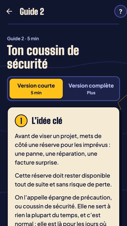 Guide 2 « Ton coussin de sécurité », version courte de 5 minutes.
